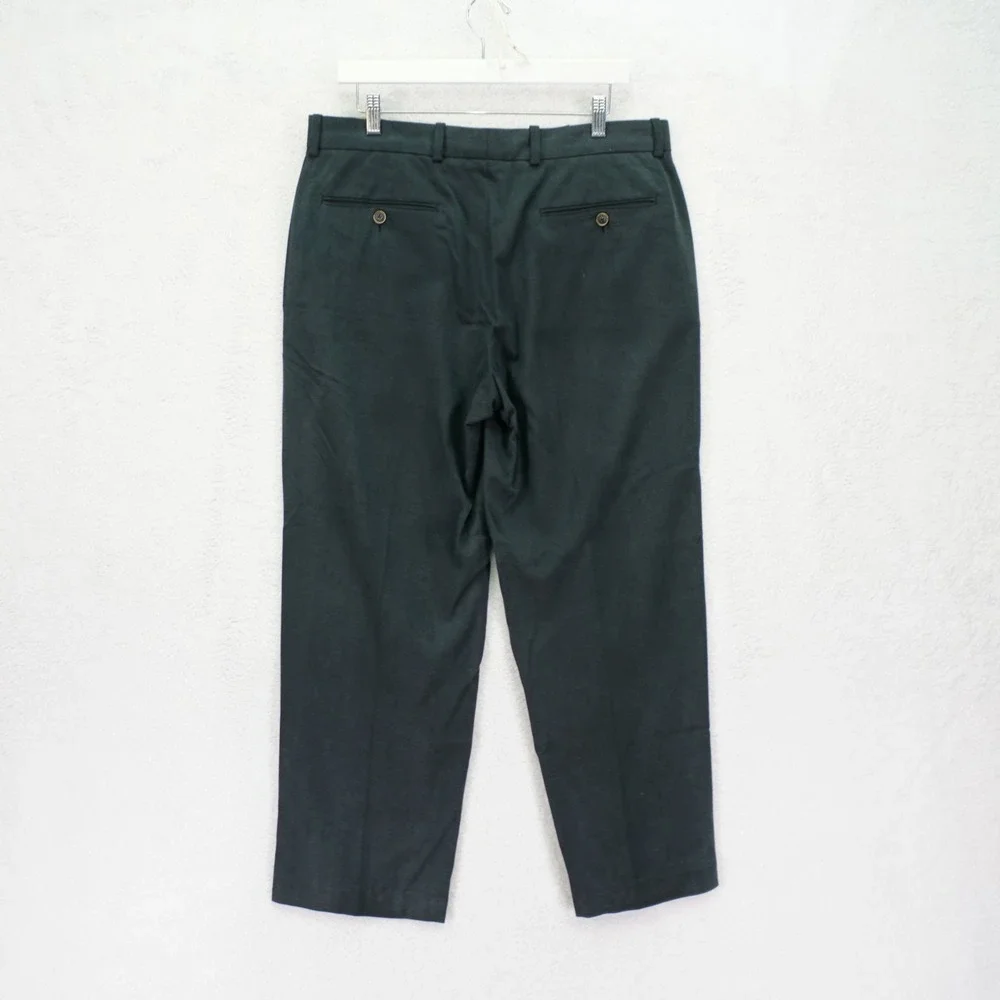 Tommy Bahama Silk Cotton Black Flat Front Herringbone Dress Pants 34/28.5 Mid Ri
